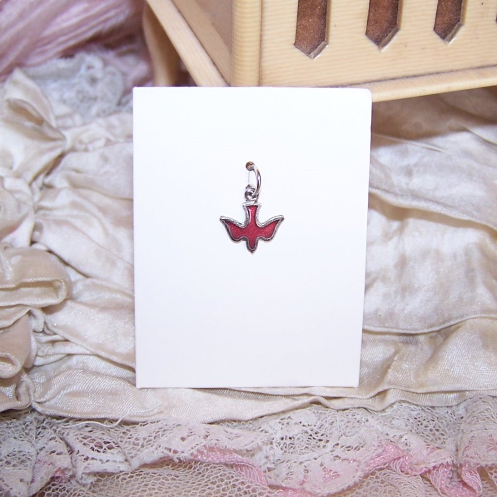 Religious Silverplate Red Enamel Charm - Dove Of Peace | Sainte Esprit